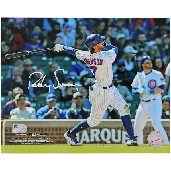 Dansby Swanson Chicago Cubs Autographed Fanatics Authentic 8" x 10" White Jersey Swinging Photograph