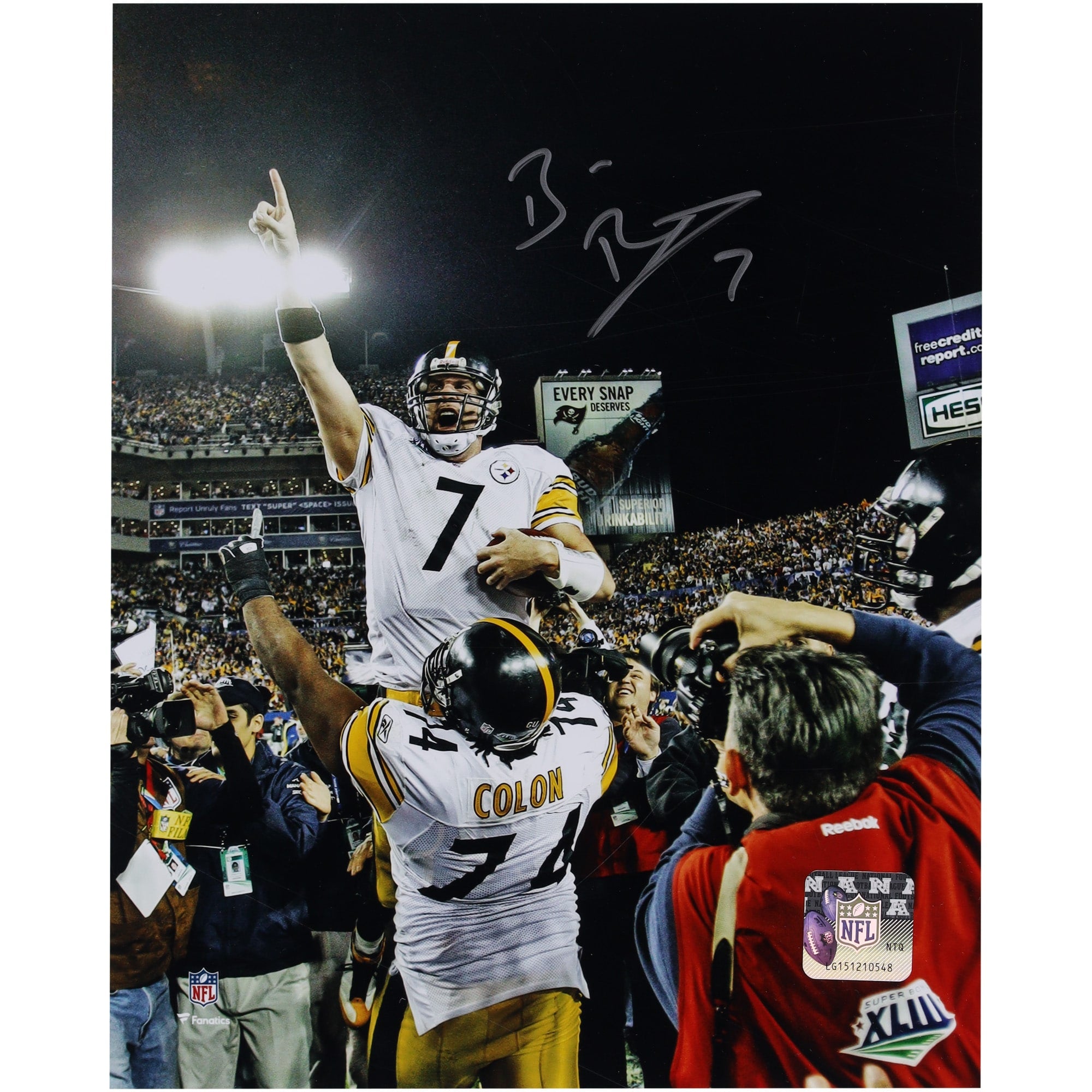 Ben Roethlisberger Pittsburgh Steelers Autographed Fanatics Authentic 8" x 10" Super Bowl XLIII Celebration Photograph