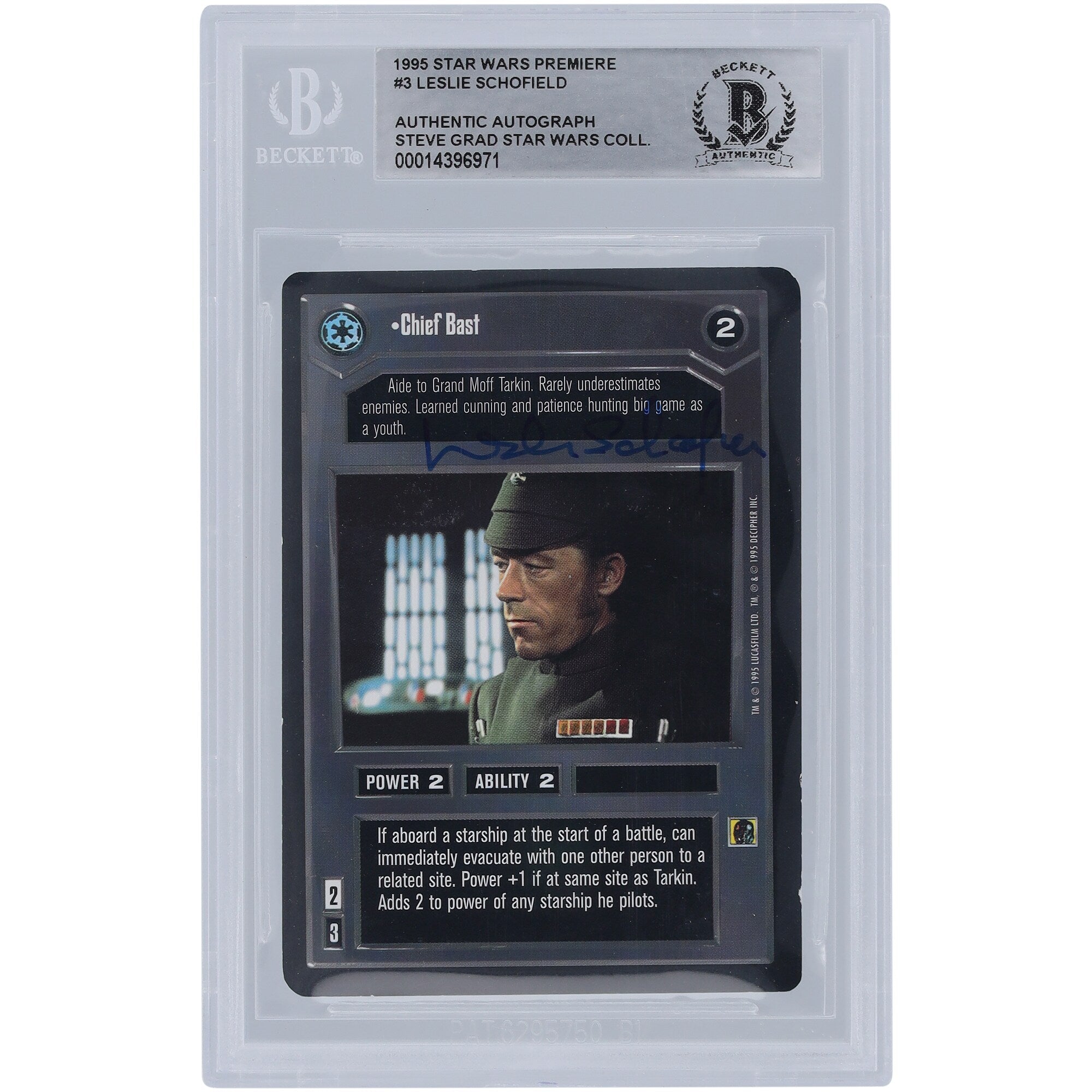 Leslie Schofield Star Wars Autographed 1995 CCG Premiere #3 BGS Authenticated Card
