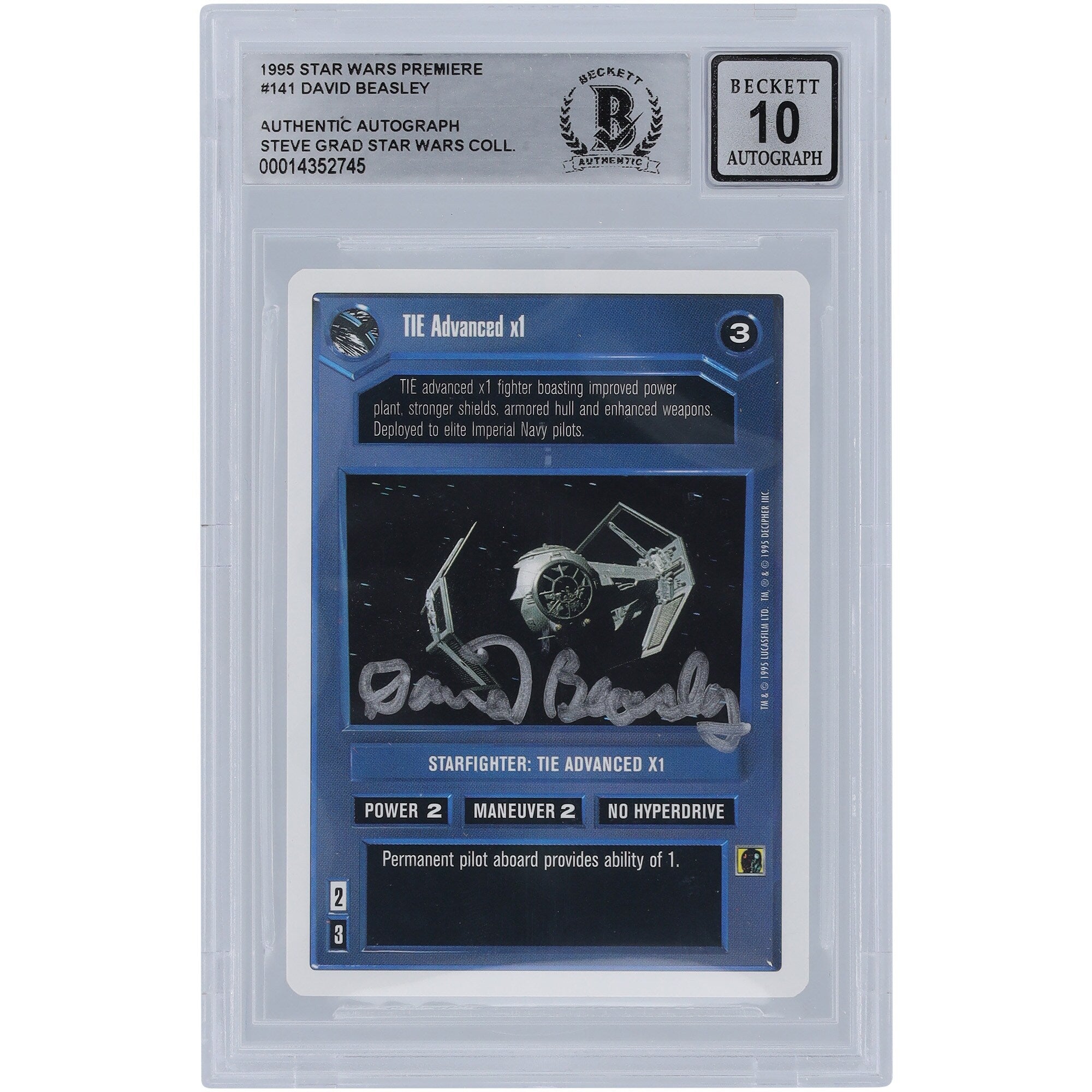 David Beasley Star Wars Autographed 1995 CCG Premiere #141 BGS Authenticated 10 Card