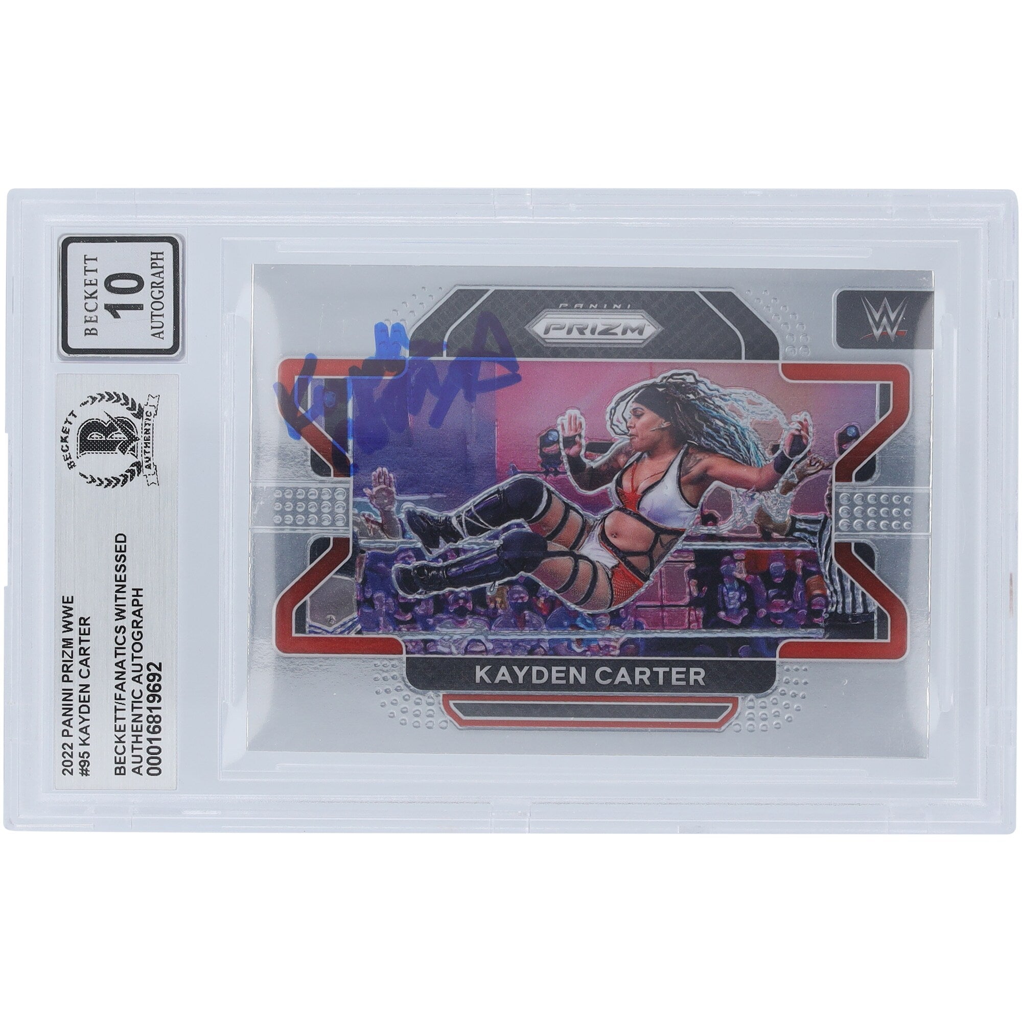 Kayden Carter WWE Autographed 2022 Panini Prizm #95 Beckett Fanatics Witnessed Authenticated 10 Card