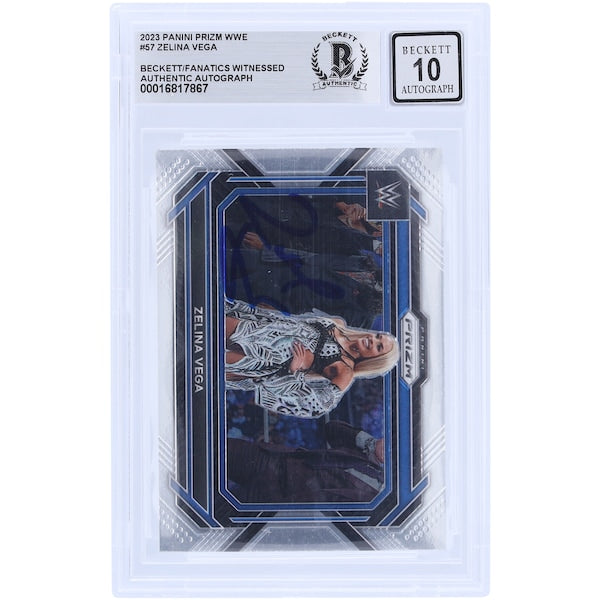 Zelina Vega WWE Autographed 2023 Panini Prizm #57 Beckett Fanatics Witnessed Authenticated 10 Card