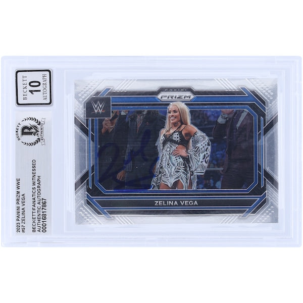 Zelina Vega WWE Autographed 2023 Panini Prizm #57 Beckett Fanatics Witnessed Authenticated 10 Card