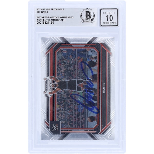 Omos WWE Autographed 2023 Panini Prizm #47 Beckett Fanatics Witnessed Authenticated 10 Card