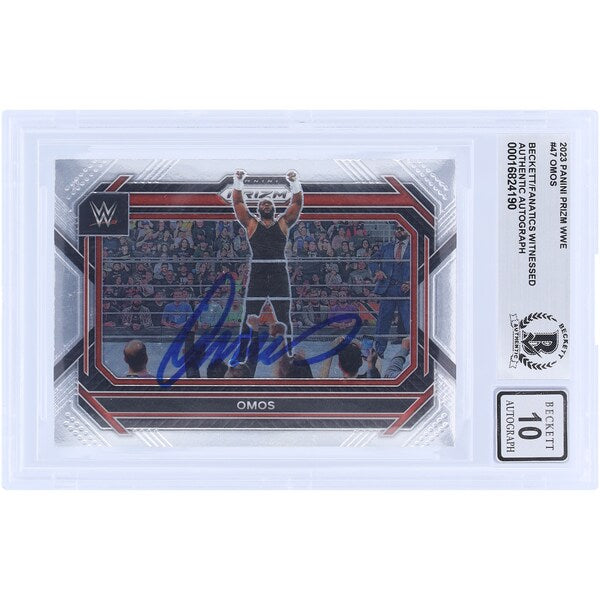 Omos WWE Autographed 2023 Panini Prizm #47 Beckett Fanatics Witnessed Authenticated 10 Card