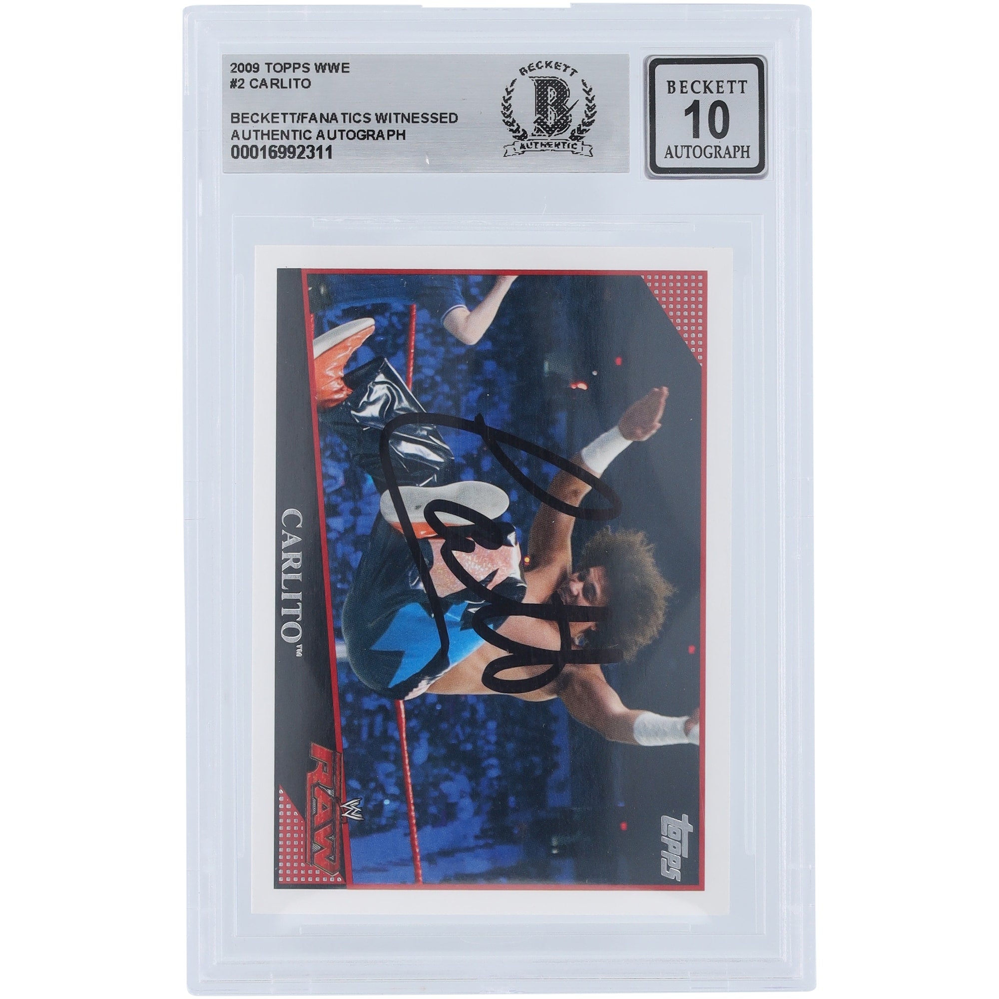 Carlito WWE Autographed 2009 Topps #2 Beckett Fanatics Witnessed Authenticated 10 Card