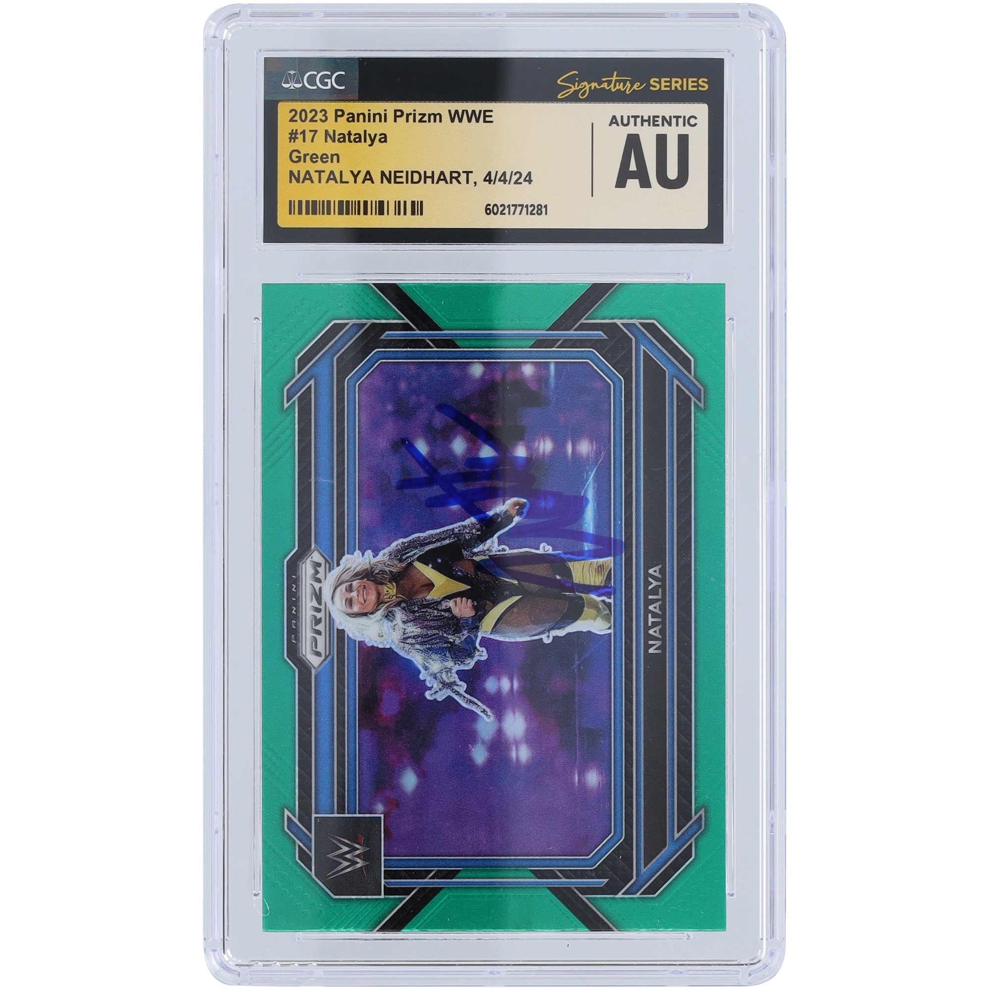 Natalya WWE Autographed 2023 Panini Prizm Green Prizm #17 CGC Fanatics Witnessed Authenticated Card