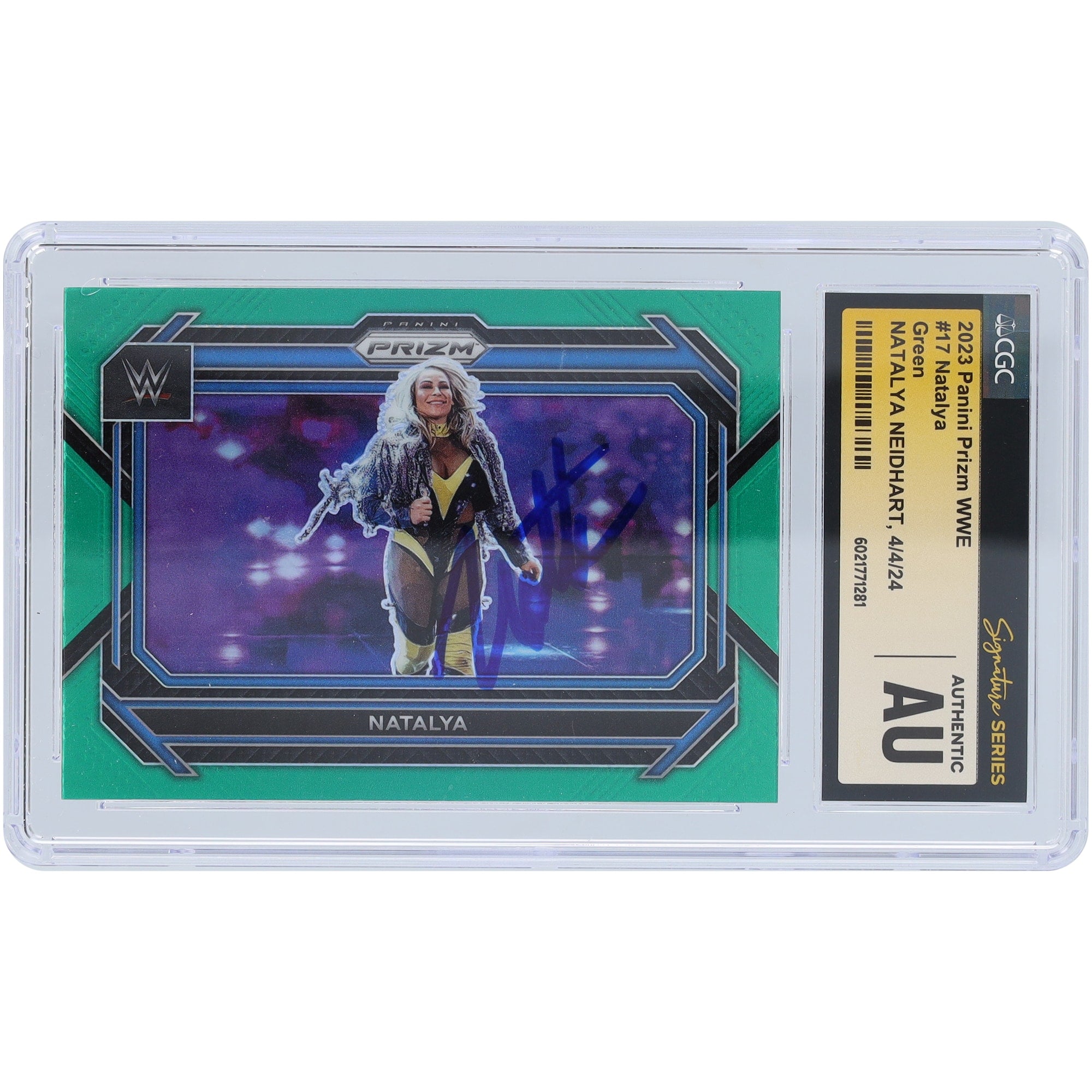 Natalya WWE Autographed 2023 Panini Prizm Green Prizm #17 CGC Fanatics Witnessed Authenticated Card