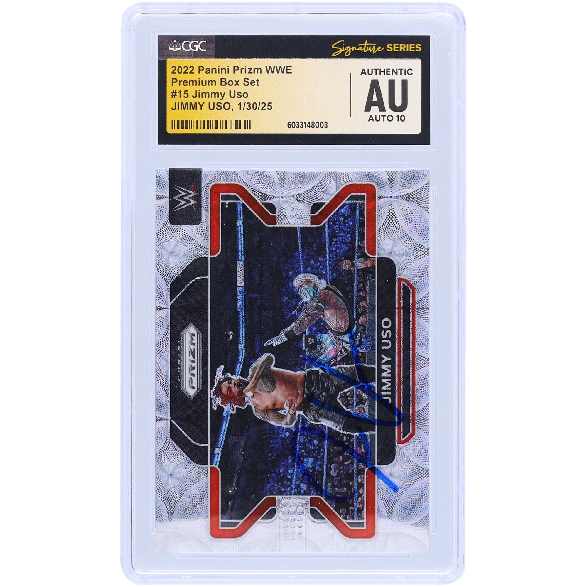 Jimmy Uso WWE Autographed 2022 Panini Prizm Premium Box Set #15 #/199 CGC Authenticated Auto 10 Card