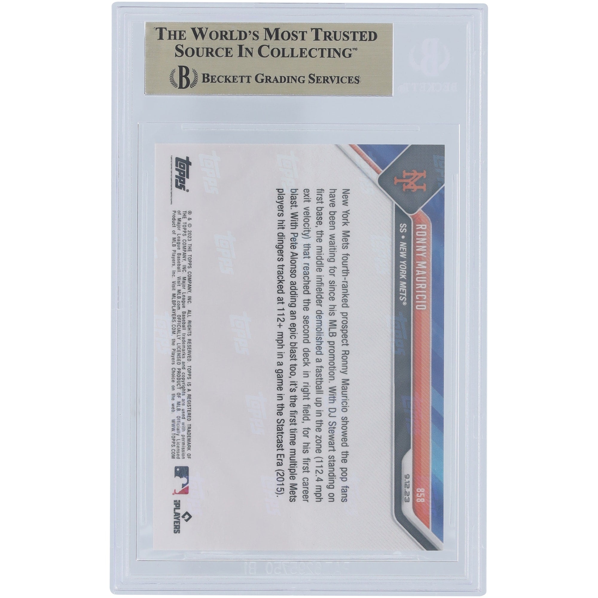 Ronny Mauricio New York Mets 2023 Topps Now Call-Up #858 BGS Authenticated 9.5 Card