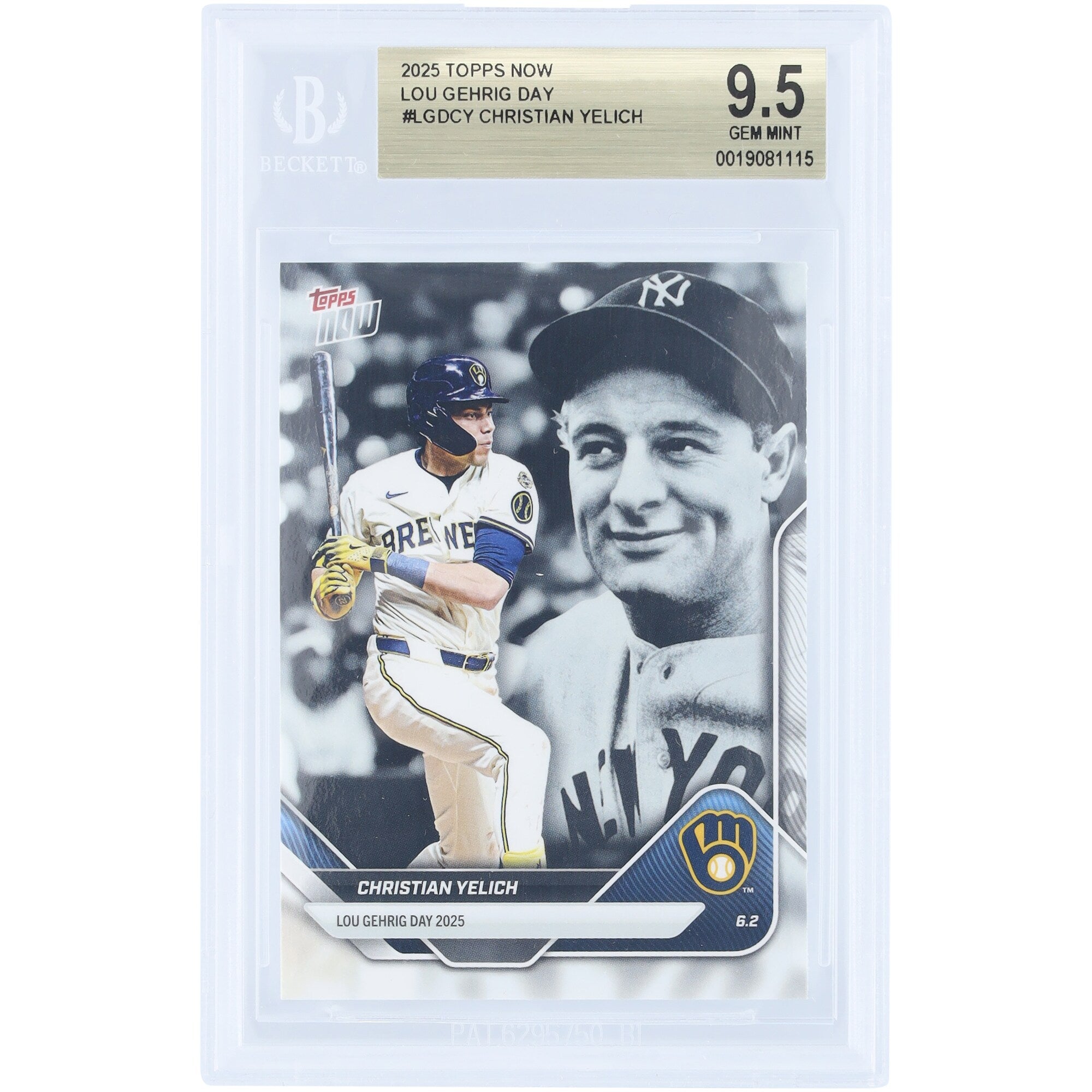 Christian Yelich Milwaukee Brewers 2025 Topps Now Lou Gehrig Day #LGD-CY BGS Authenticated 9.5 Card