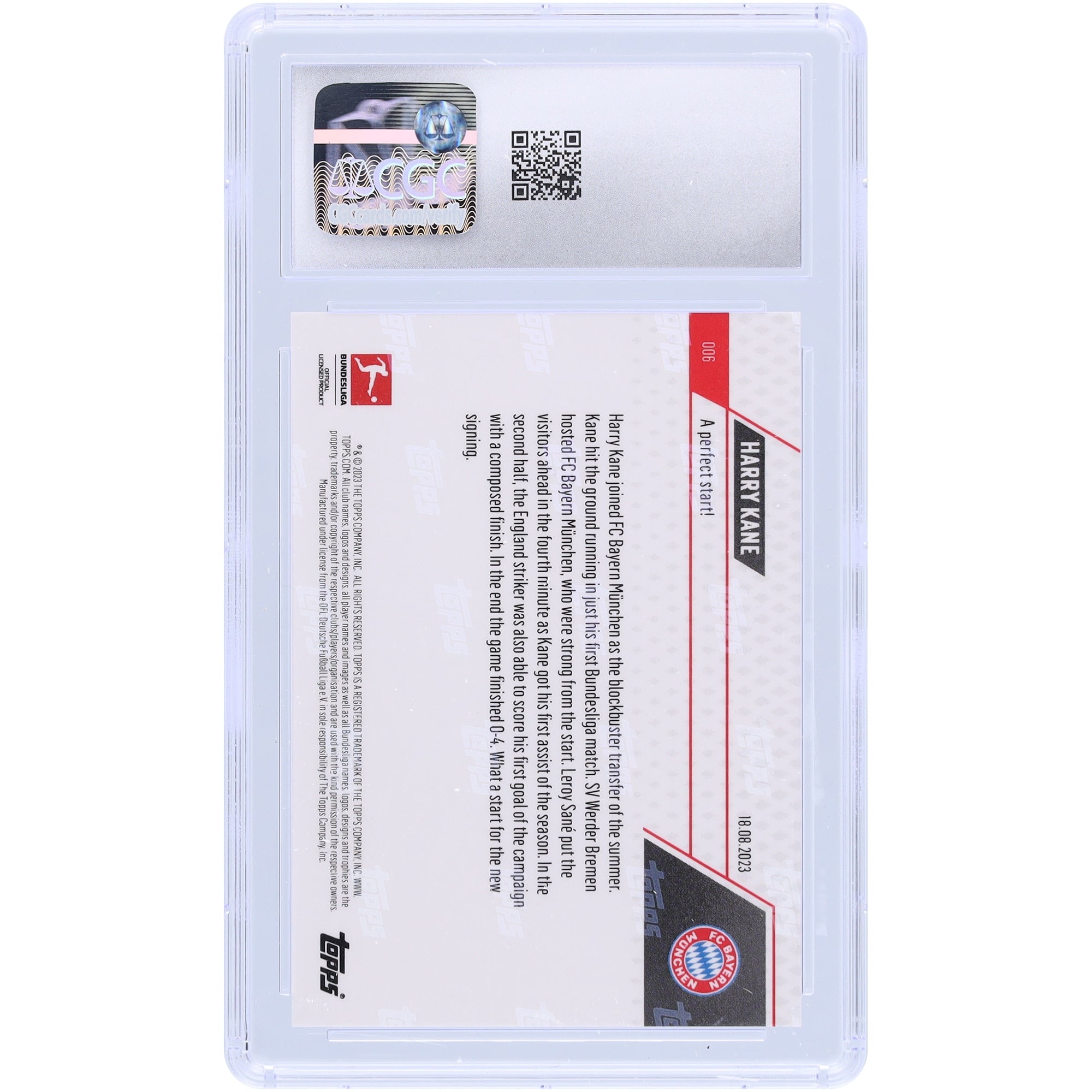 Harry Kane Bayern Munich 2023-24 Topps Now UEFA A Perfect Start! #6 CGC Authenticated 9.5 Card