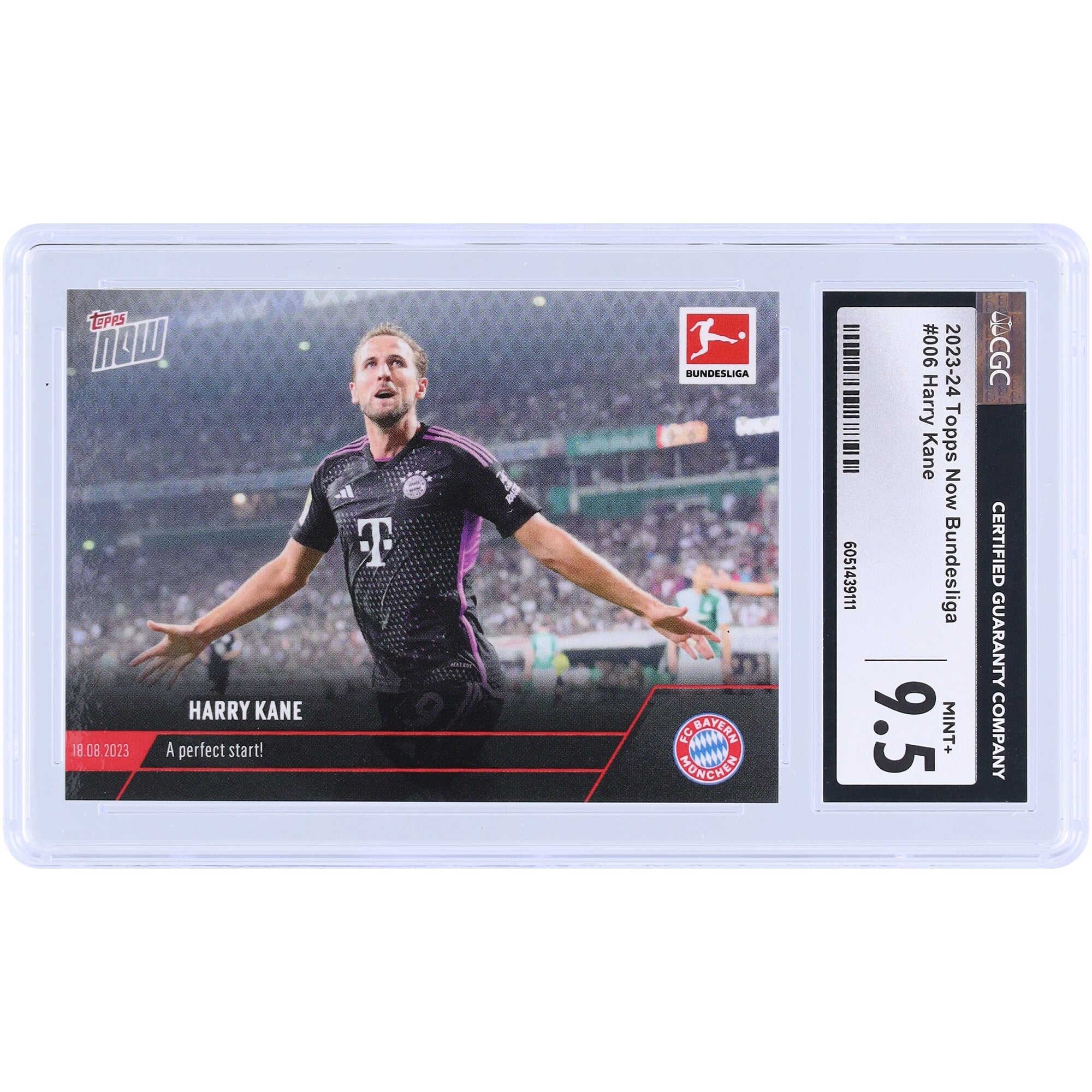 Harry Kane Bayern Munich 2023-24 Topps Now UEFA A Perfect Start! #6 CGC Authenticated 9.5 Card