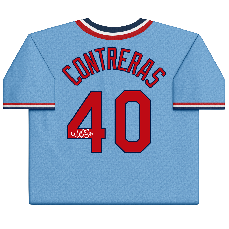 Willson Contreras St. Louis Cardinals Autographed Fanatics Authentic Light Blue Nike Cooperstown Replica Jersey