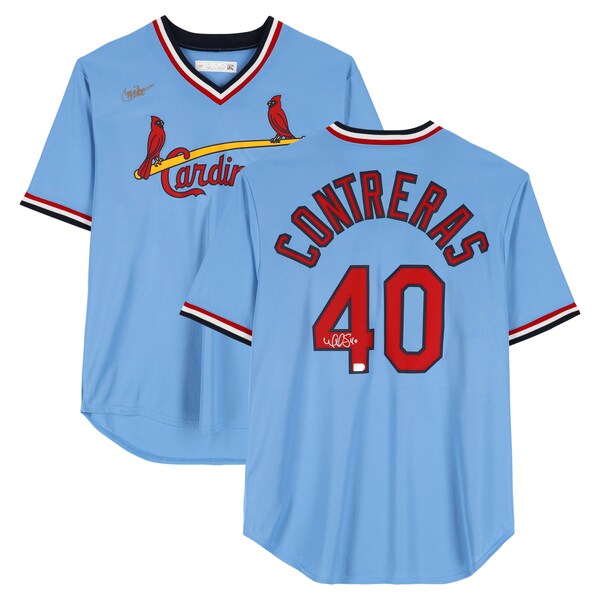 Willson Contreras St. Louis Cardinals Autographed Fanatics Authentic Light Blue Nike Cooperstown Replica Jersey