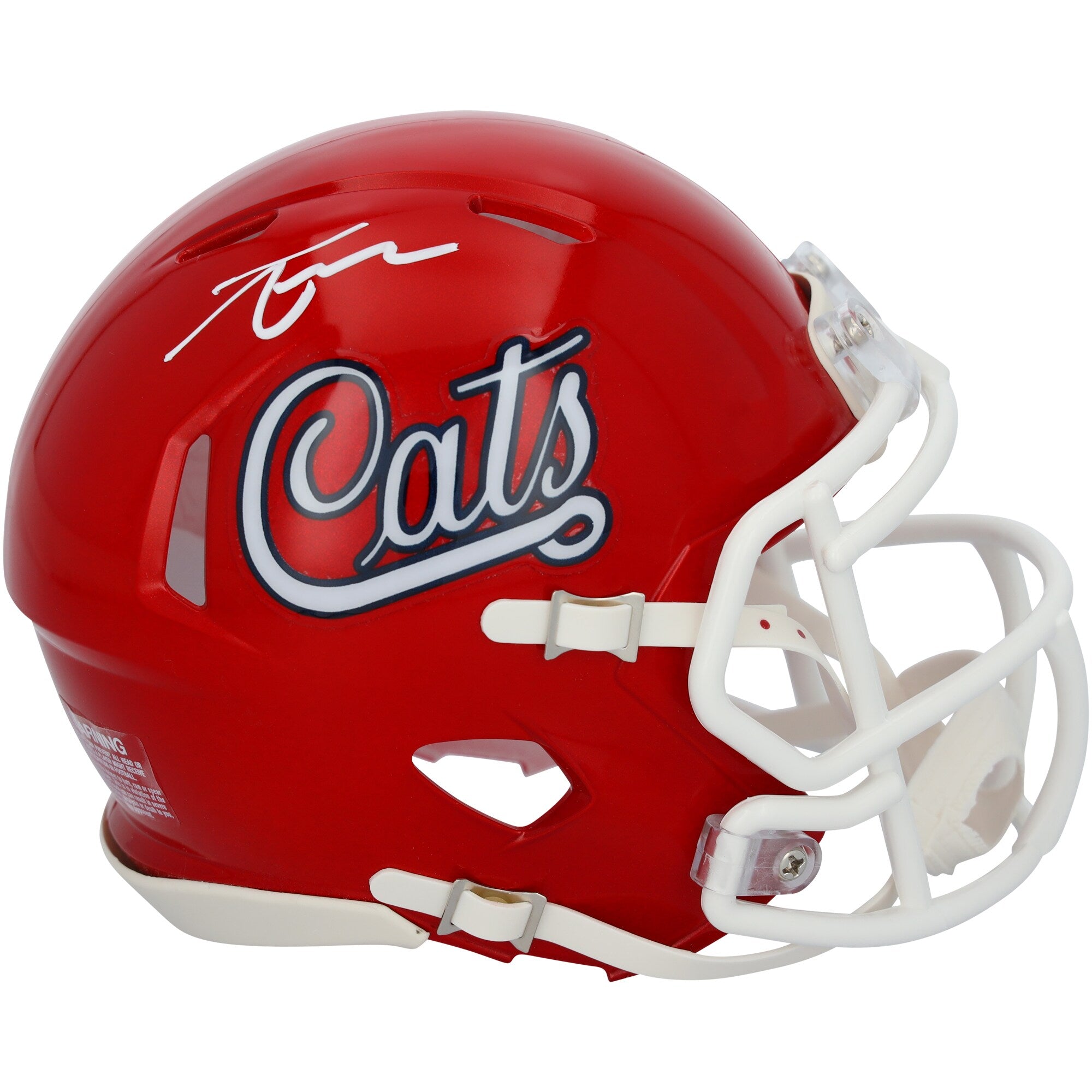 Tetairoa McMillan Arizona Wildcats Autographed Fanatics Authentic Riddell Red Cats Speed Mini Helmet
