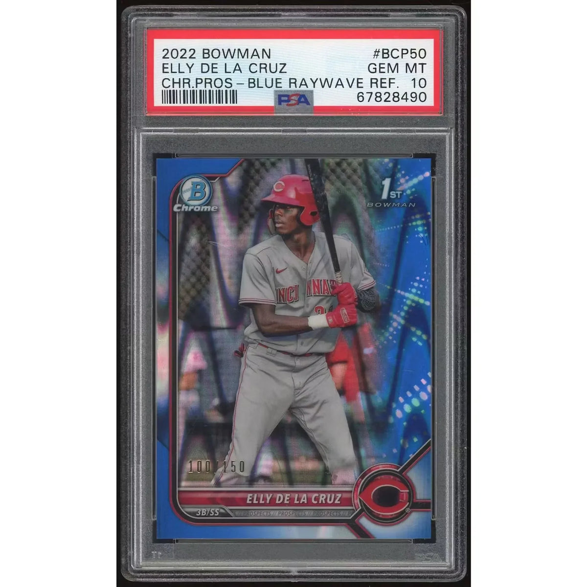 Elly De La Cruz signed 2022 Bowman Chrome Prospect Blue Raywave Refractor