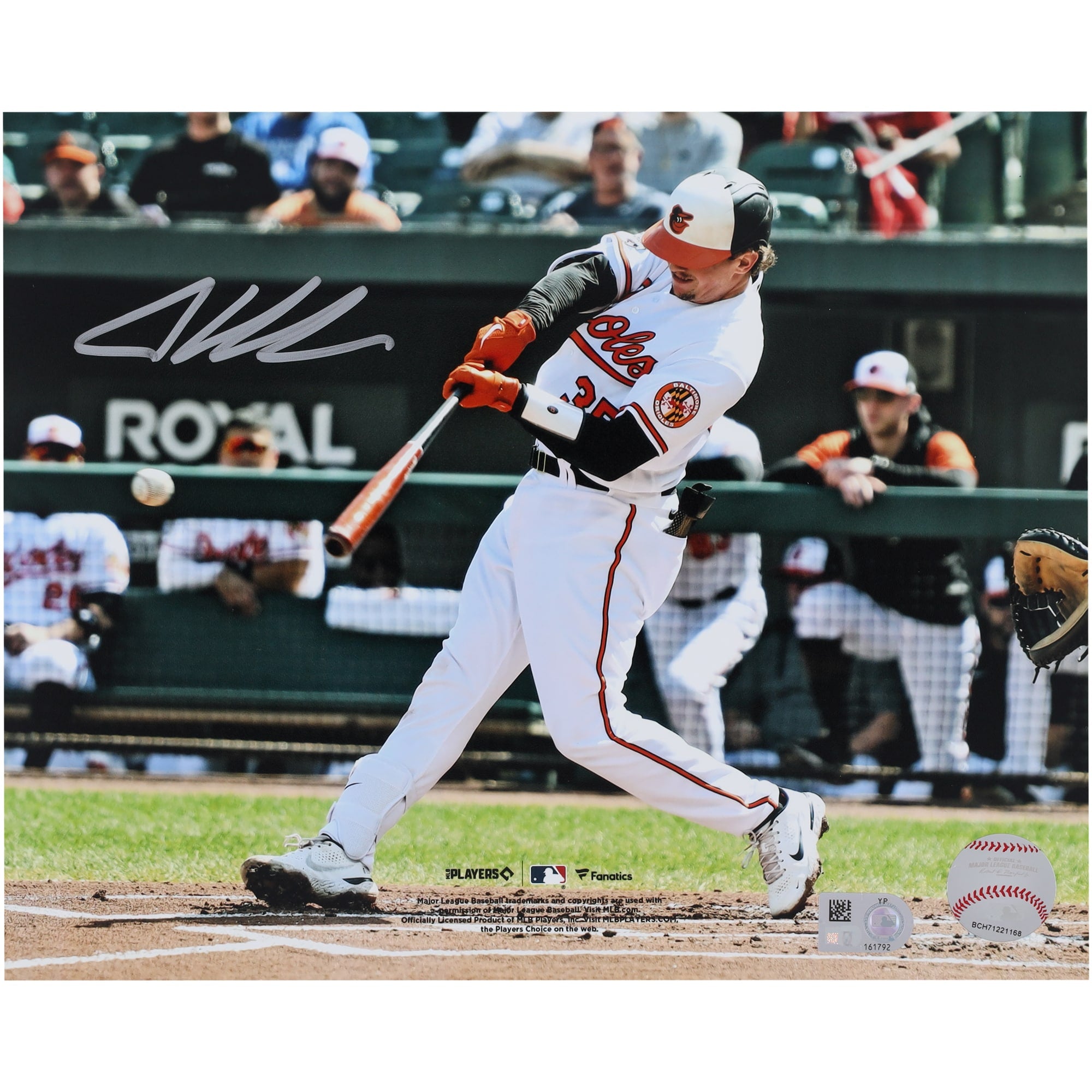 Adley Rutschman Baltimore Orioles Autographed Fanatics Authentic 8" x 10" White Jersey Hitting Photograph
