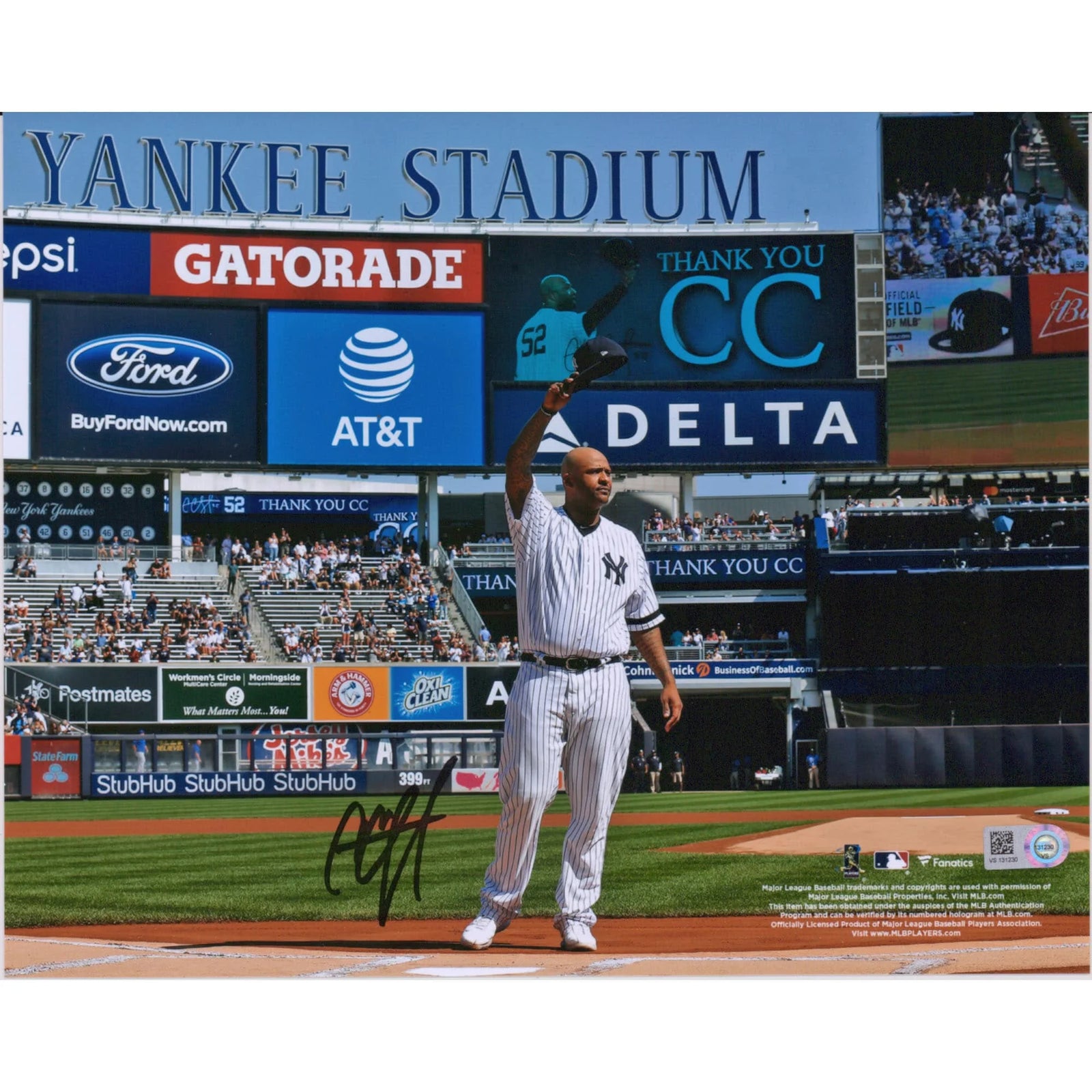 CC Sabathia Signed 8 x 10 Cap Tip Photograph Yankees