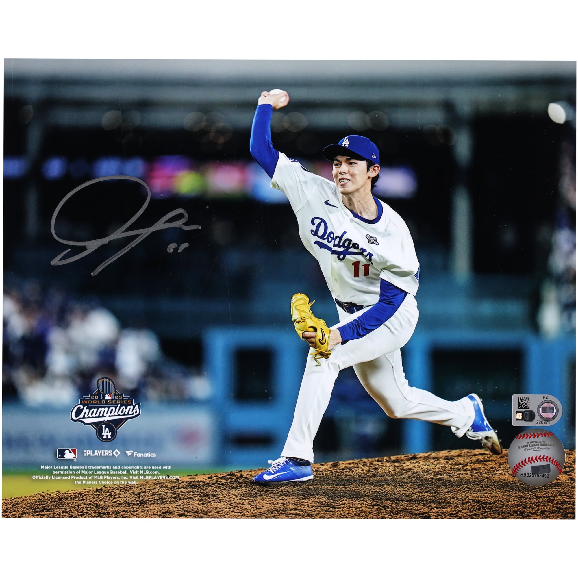 Roki Sasaki Los Angeles Dodgers Autographed Fanatics Authentic 2025 World Series Champions 8" x 10" Photograph