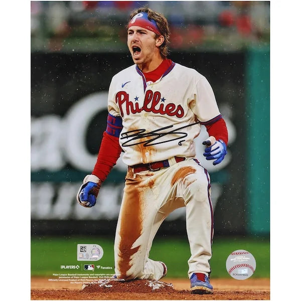 Bryson Stott Philadelphia Phillies Autographed Fanatics Authentic 8" x 10" Stolen Base Celebration Photograph