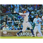 Dansby Swanson Chicago Cubs Autographed Fanatics Authentic 8" x 10" White Jersey Swinging Photograph