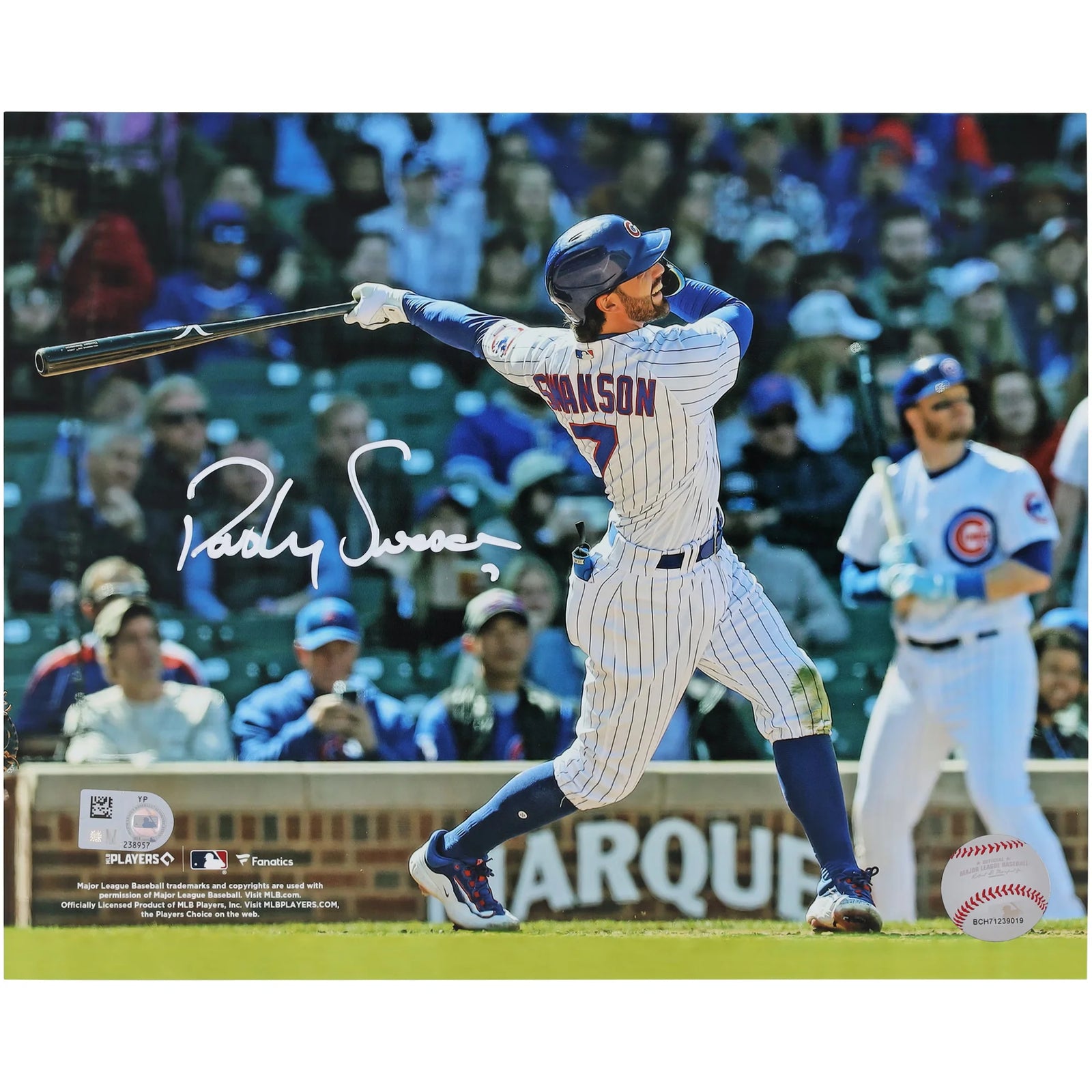 Dansby Swanson Chicago Cubs Autographed Fanatics Authentic 8" x 10" White Jersey Swinging Photograph