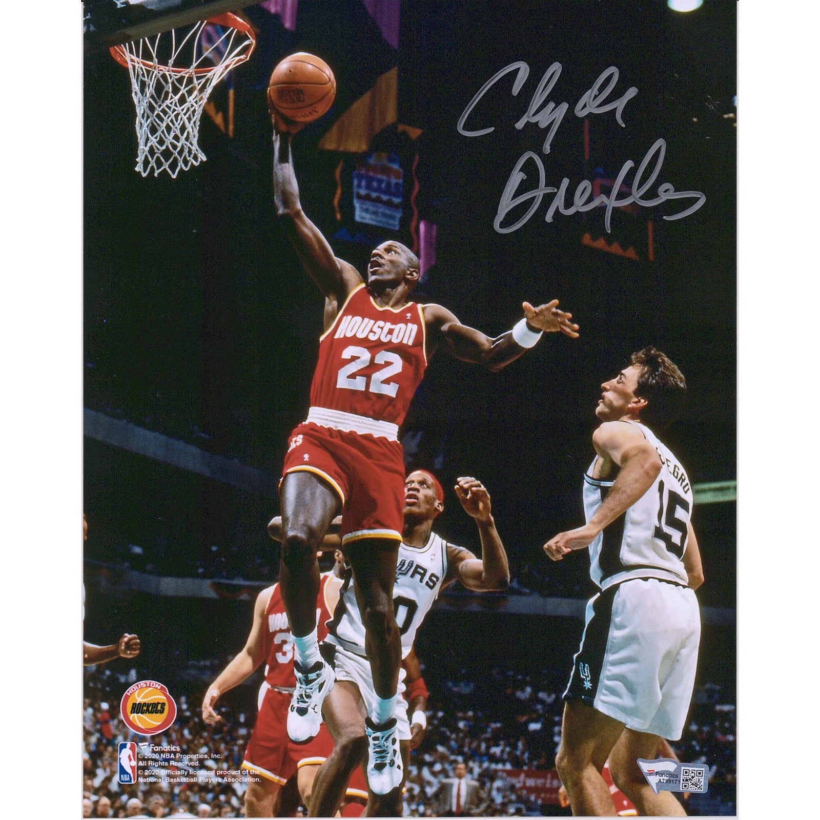Clyde Drexler Houston Rockets Fanatics Authentic Autographed 8" x 10" Dunking Photograph