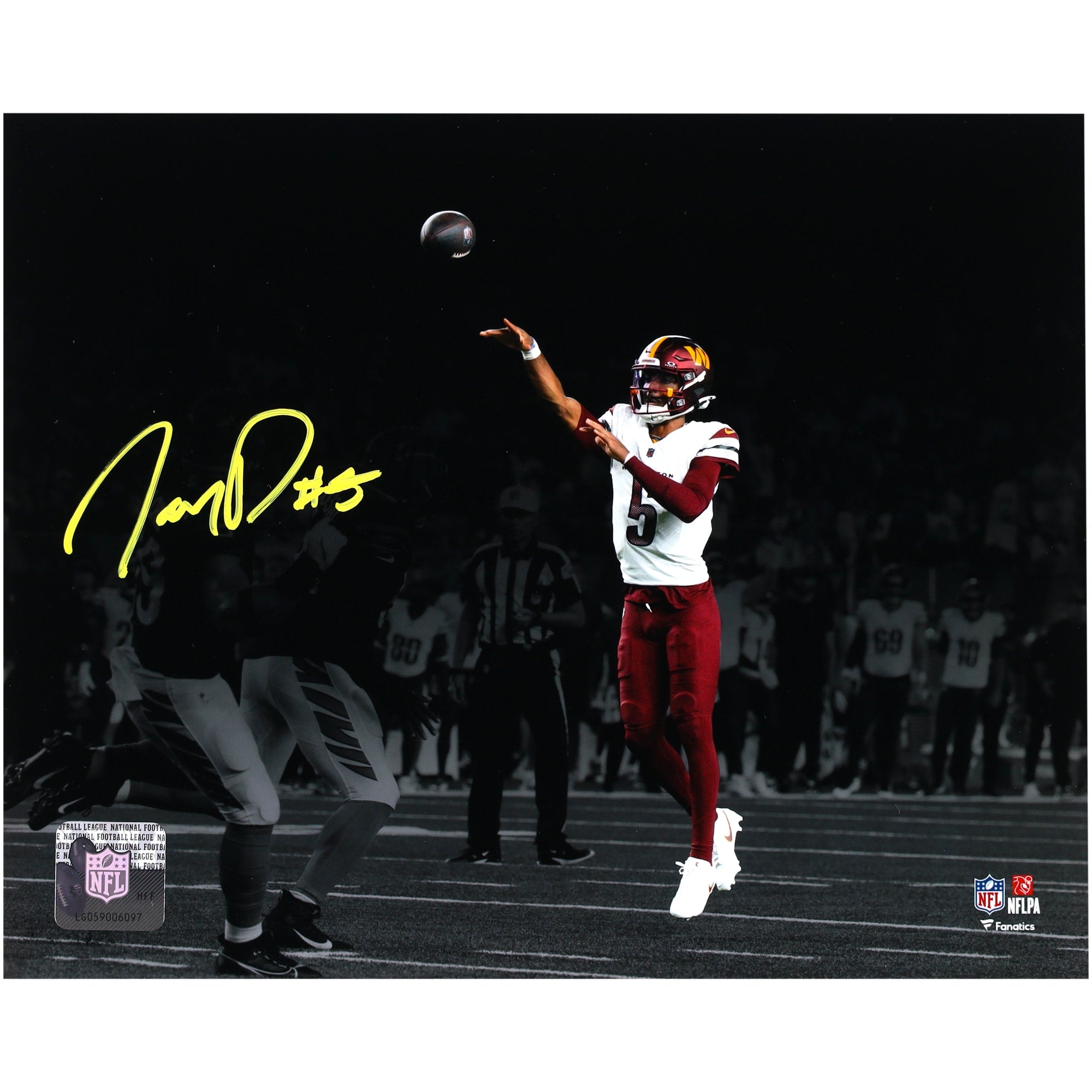 Jayden Daniels Washington Commanders Autographed Fanatics Authentic 8" x 10" Throwing Spotlight Photograph