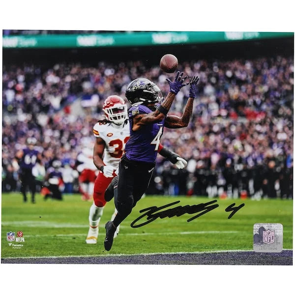 Zay Flowers Signed 8 x 10 Over The Shoulder Catch Photo | Ravens