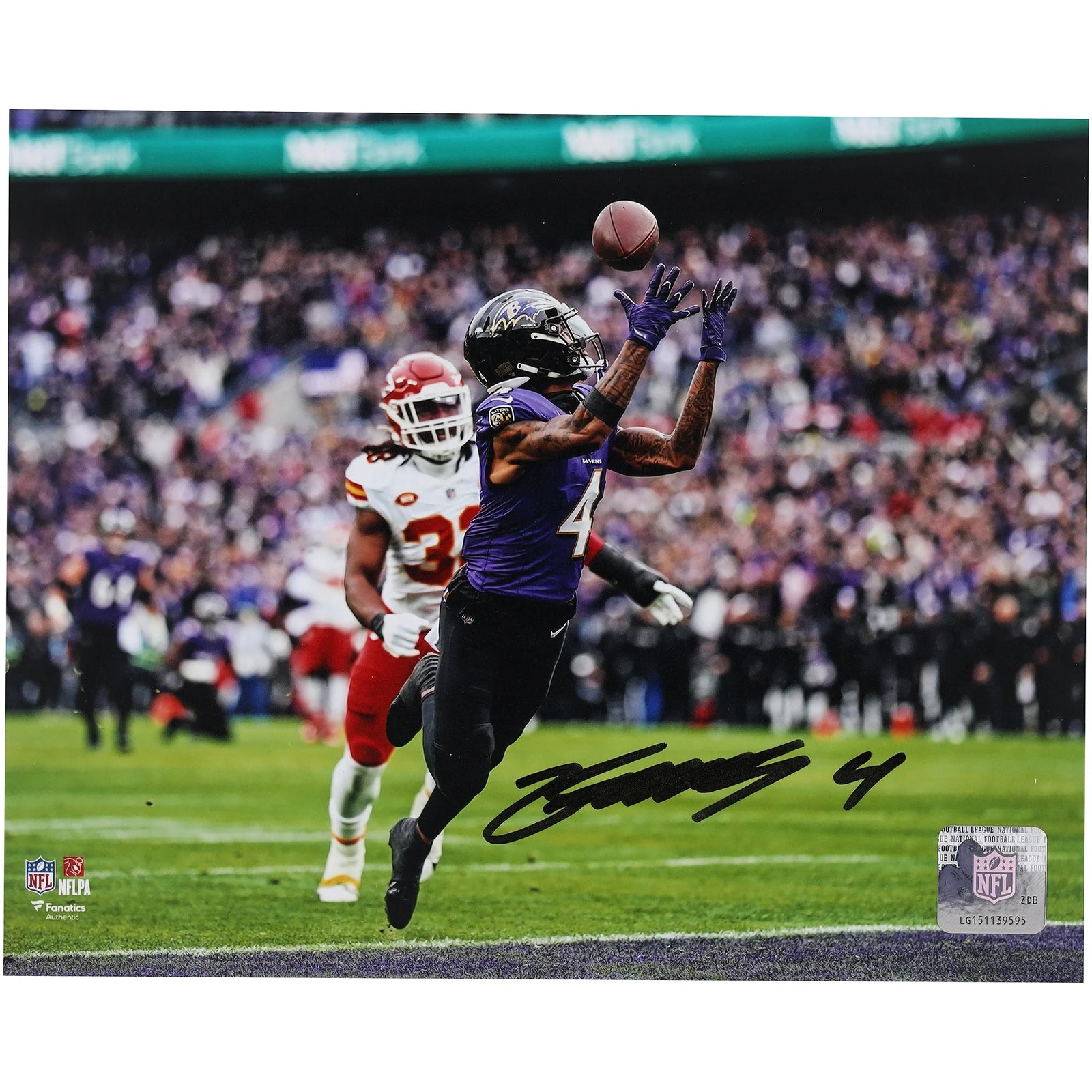 Zay Flowers Signed 8 x 10 Over The Shoulder Catch Photo | Ravens