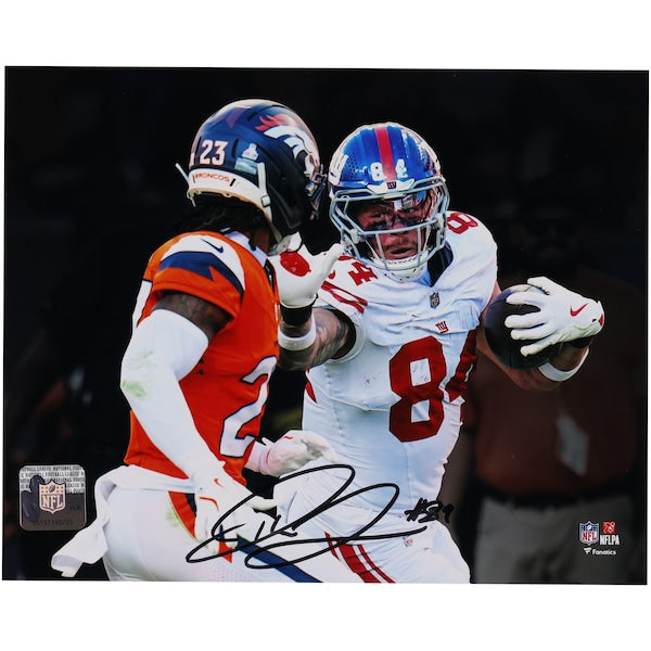 Theo Johnson New York Giants Autographed Fanatics Authentic 8" x 10" Stiff Arm Spotlight Photograph