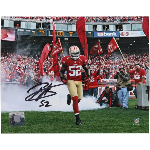 Patrick Willis San Francisco 49ers Autographed Fanatics Authentic 8" x 10" Running Out of Tunnel with Smoke Photograph