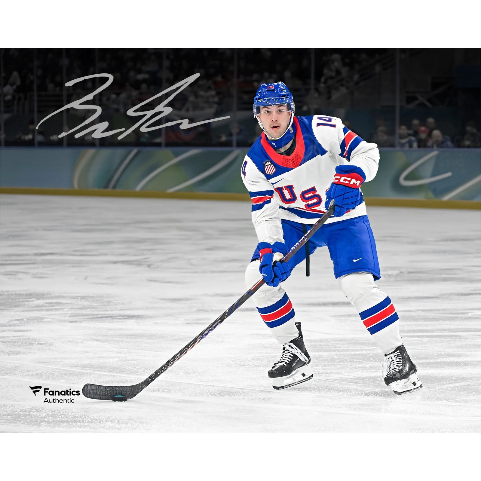 Brock Faber Team USA Autographed Fanatics Authentic 8" x 10" 2026 Winter Olympics Gold Medal Winner Photograph