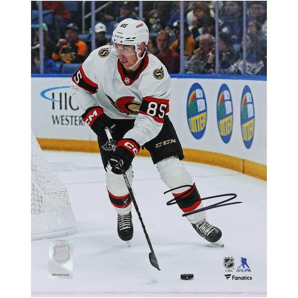 Jake Sanderson Ottawa Senators Autographed Fanatics Authentic 8" x 10" White Jersey NHL Debut Photograph