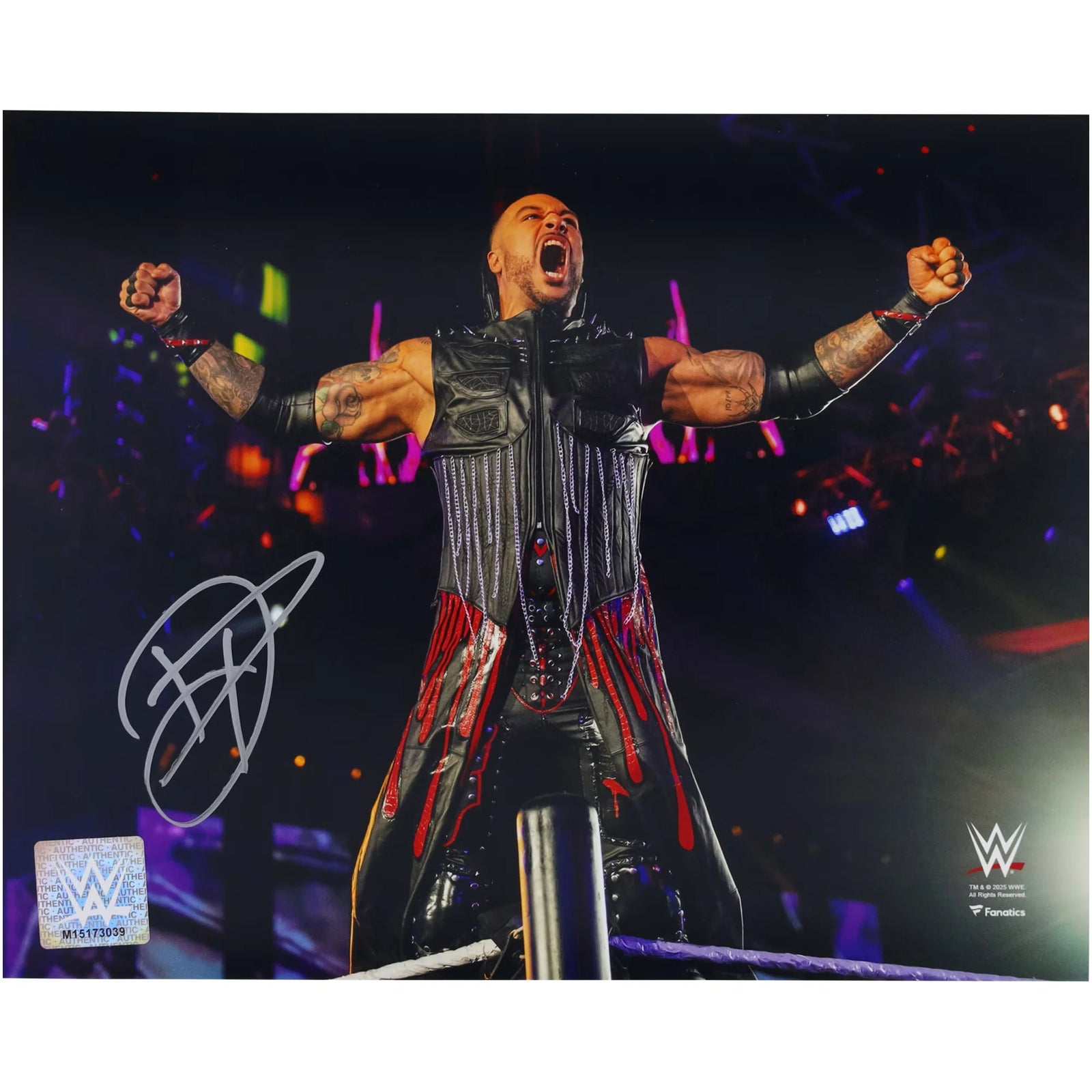 Damian Priest WWE Autographed Fanatics Authentic 8" x 10" Entrance On Top Rope Photograph