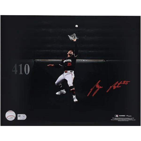 Byron Buxton Signed 11 x 14 Home Run Robbing Wall Catch Photograph | Authenticated