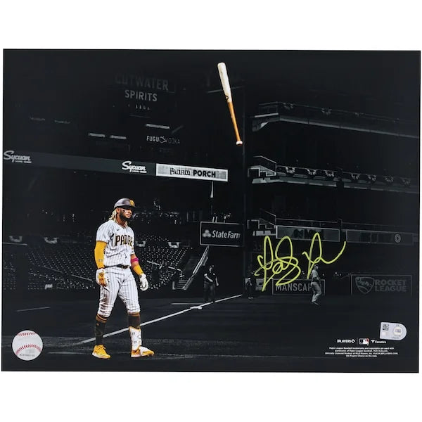 Fernando Tatis Jr Signed 11 x 14 Bat Flip Photo | Yellow Ink