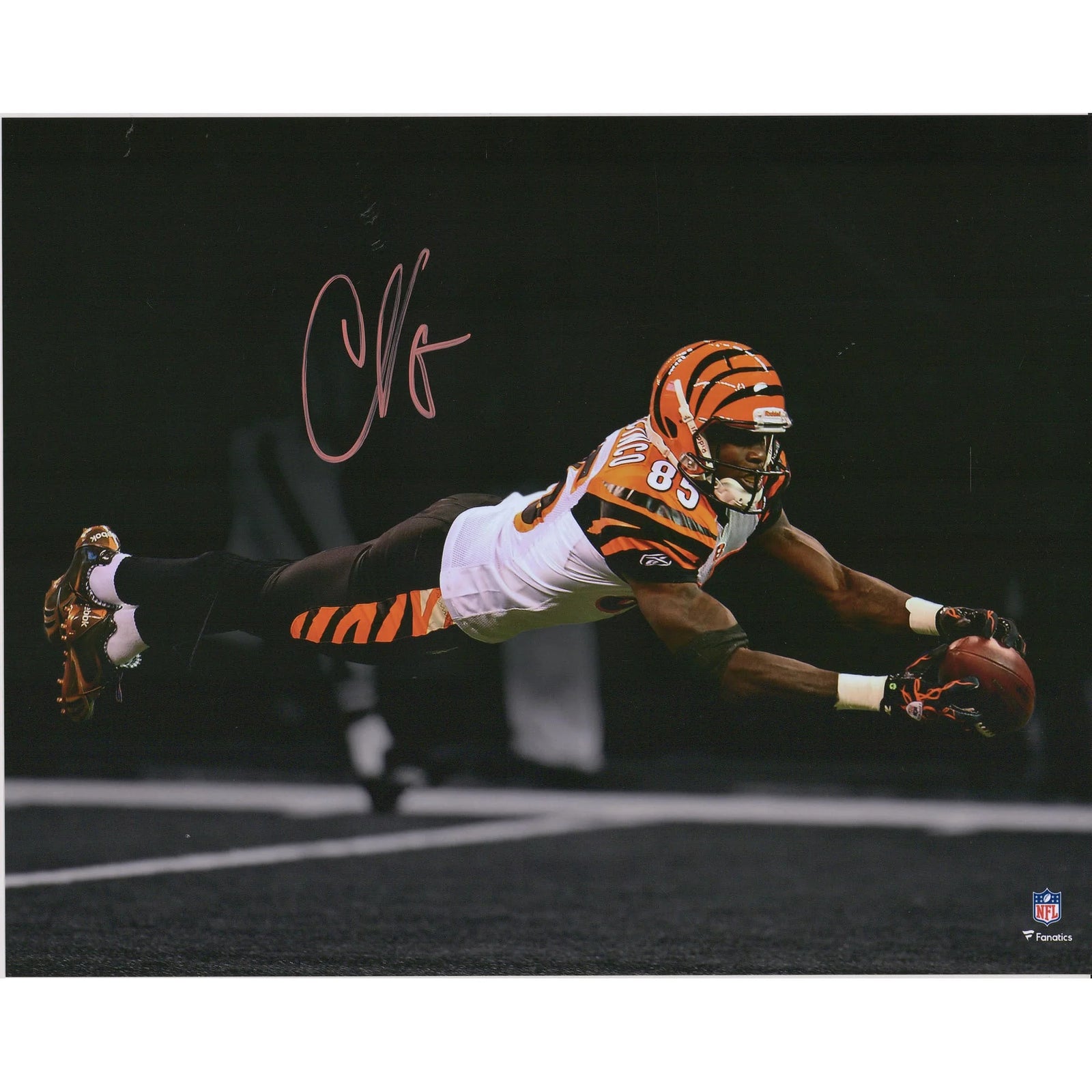 Chad Johnson Signed 11 x 14 Diving Spotlight Photograph | Cincinnati Bengals
