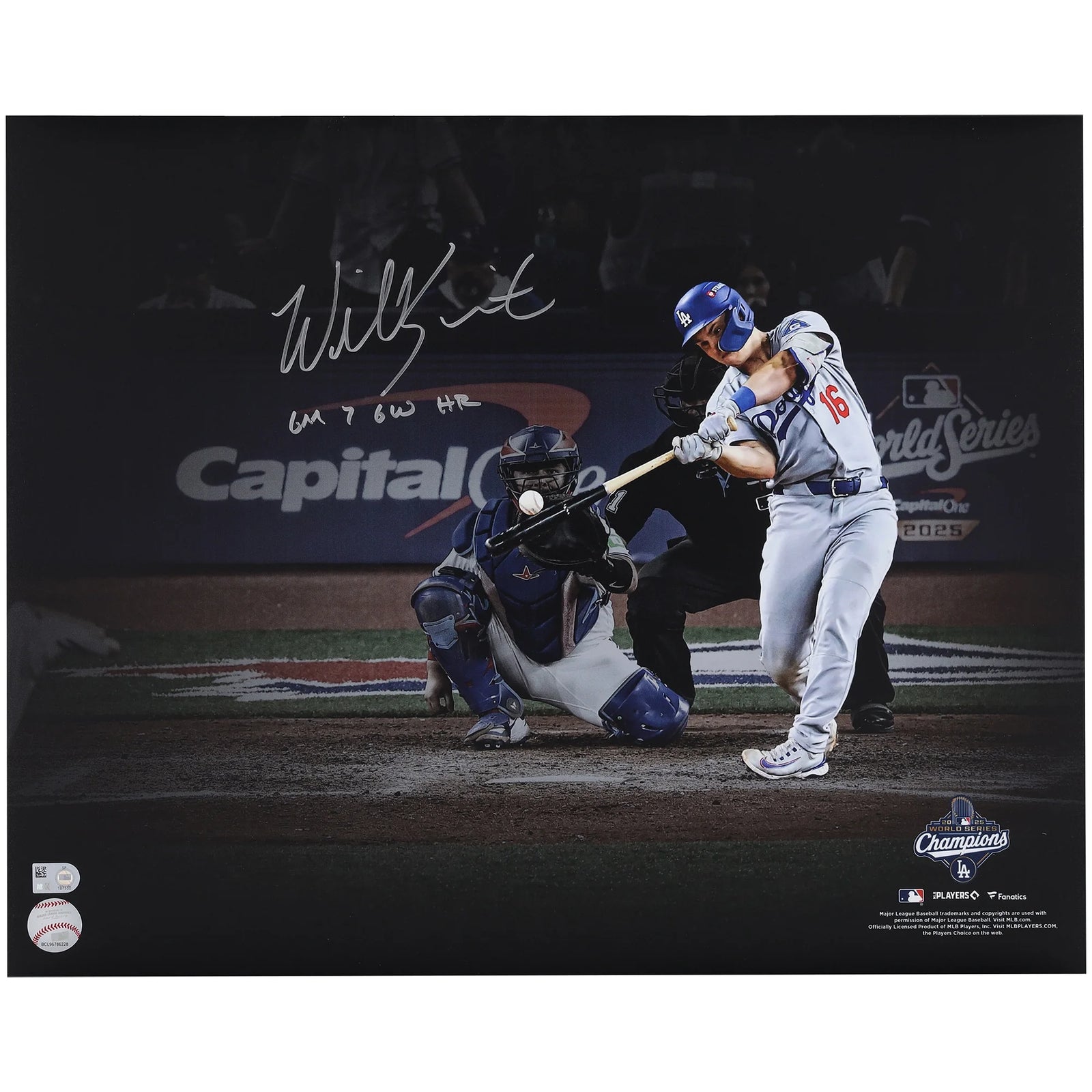 Will Smith Signed 2025 World Series Champions 16 x 20 Photo | Game 7 GW HR
