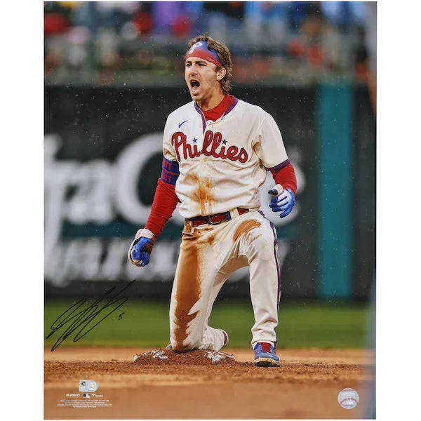 Bryson Stott Philadelphia Phillies Autographed Fanatics Authentic 16" x 20" Stolen Base Celebration Photograph