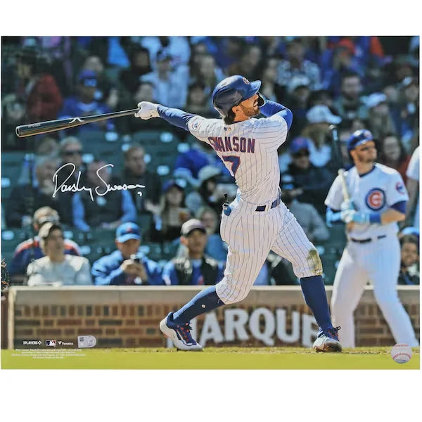 Dansby Swanson Chicago Cubs Autographed Fanatics Authentic 16" x 20" White Jersey Swinging Photograph