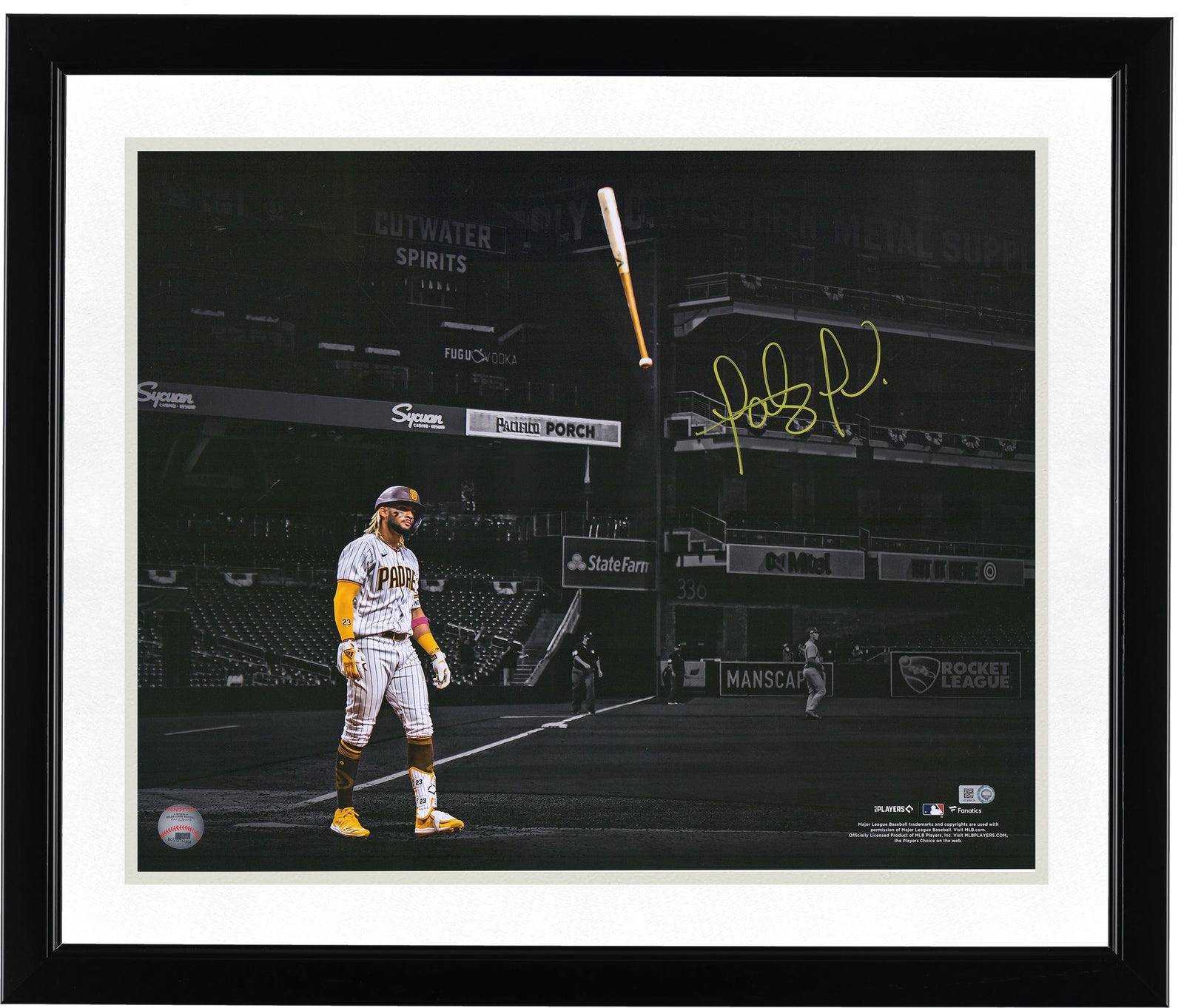 Fernando Tatis Jr. Signed 16 x 20 Bat Flip Spotlight Photograph | Authenticated