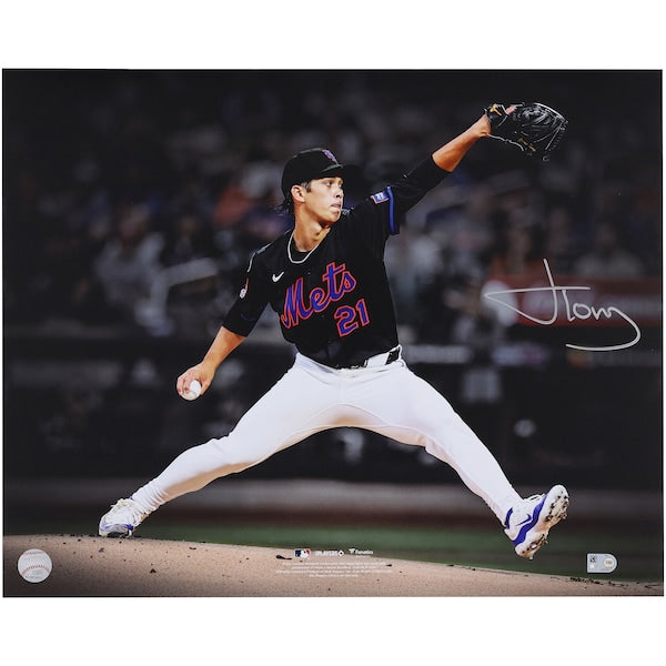 Jonah Tong New York Mets Autographed Fanatics Authentic 16" x 20" Pitching in Debut Spotlight Photograph