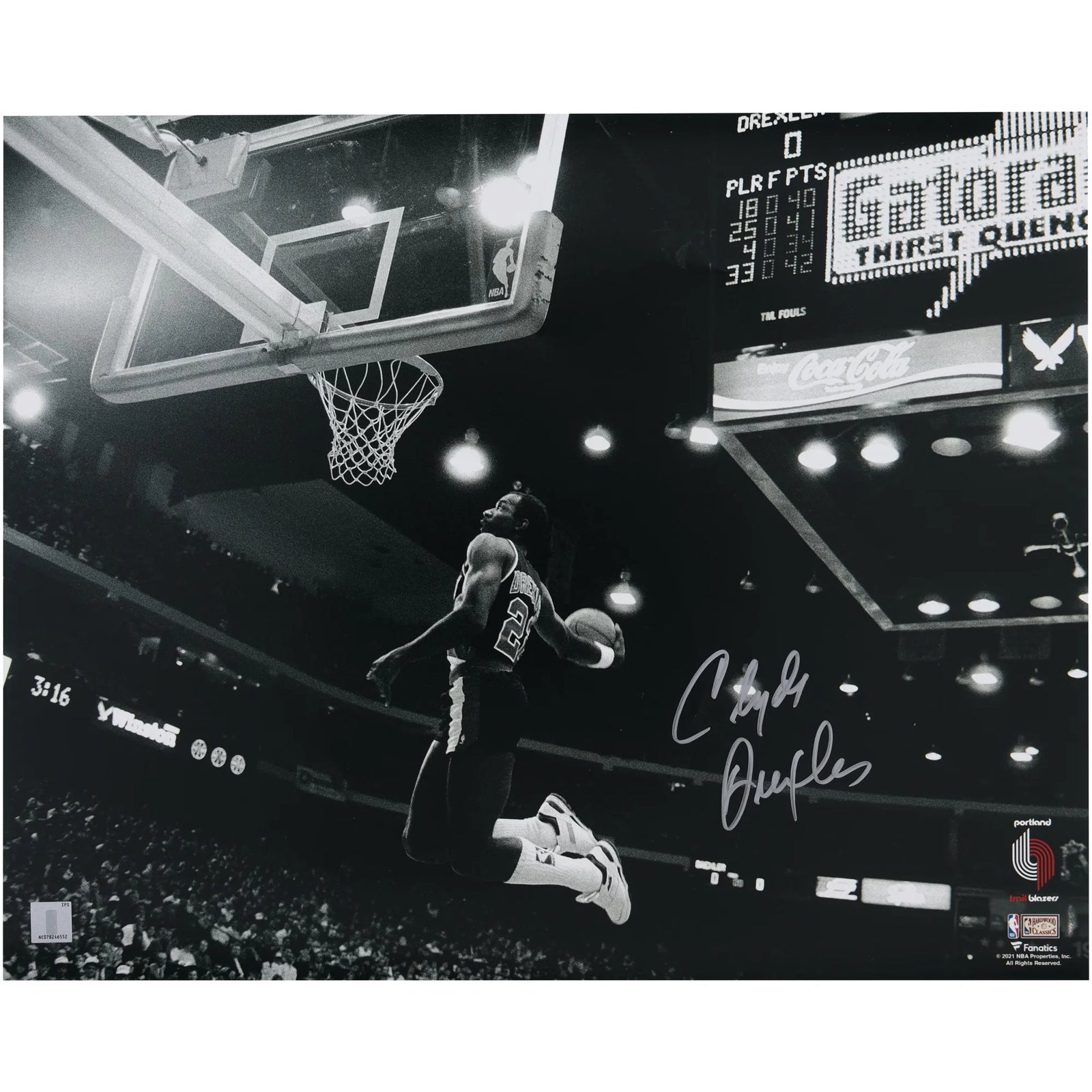 Clyde Drexler Portland Trail Blazers Autographed Fanatics Authentic 16" x 20" Black & White Dunk Photograph
