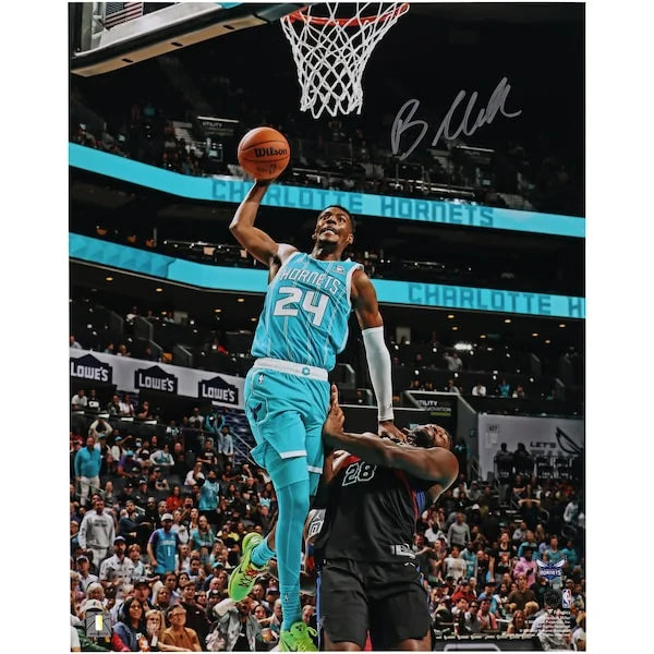 Brandon Miller Signed 16 x 20 Dunk In Teal Photograph | Hornets
