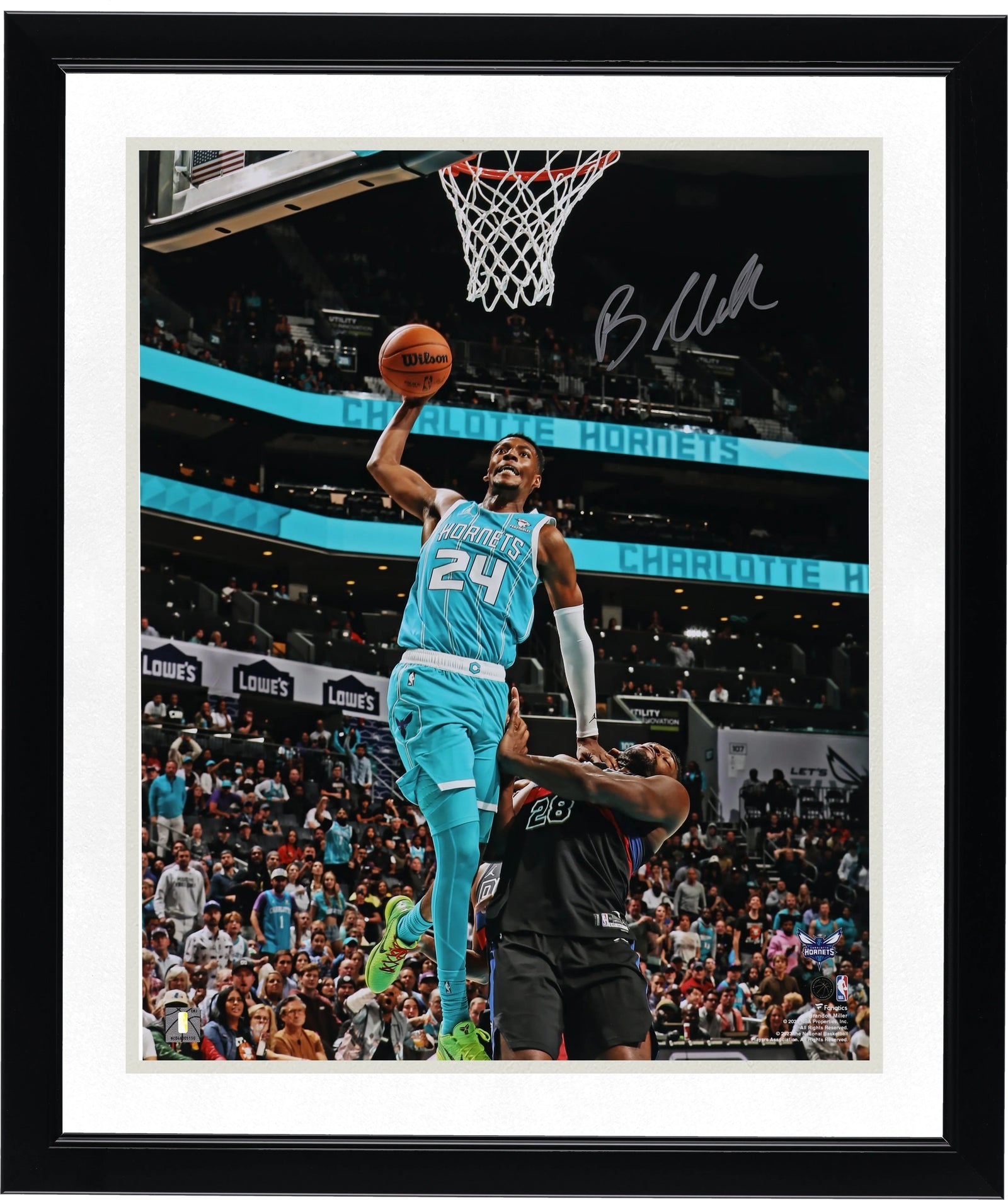 Brandon Miller Signed 16 x 20 Dunk In Teal Photograph | Hornets