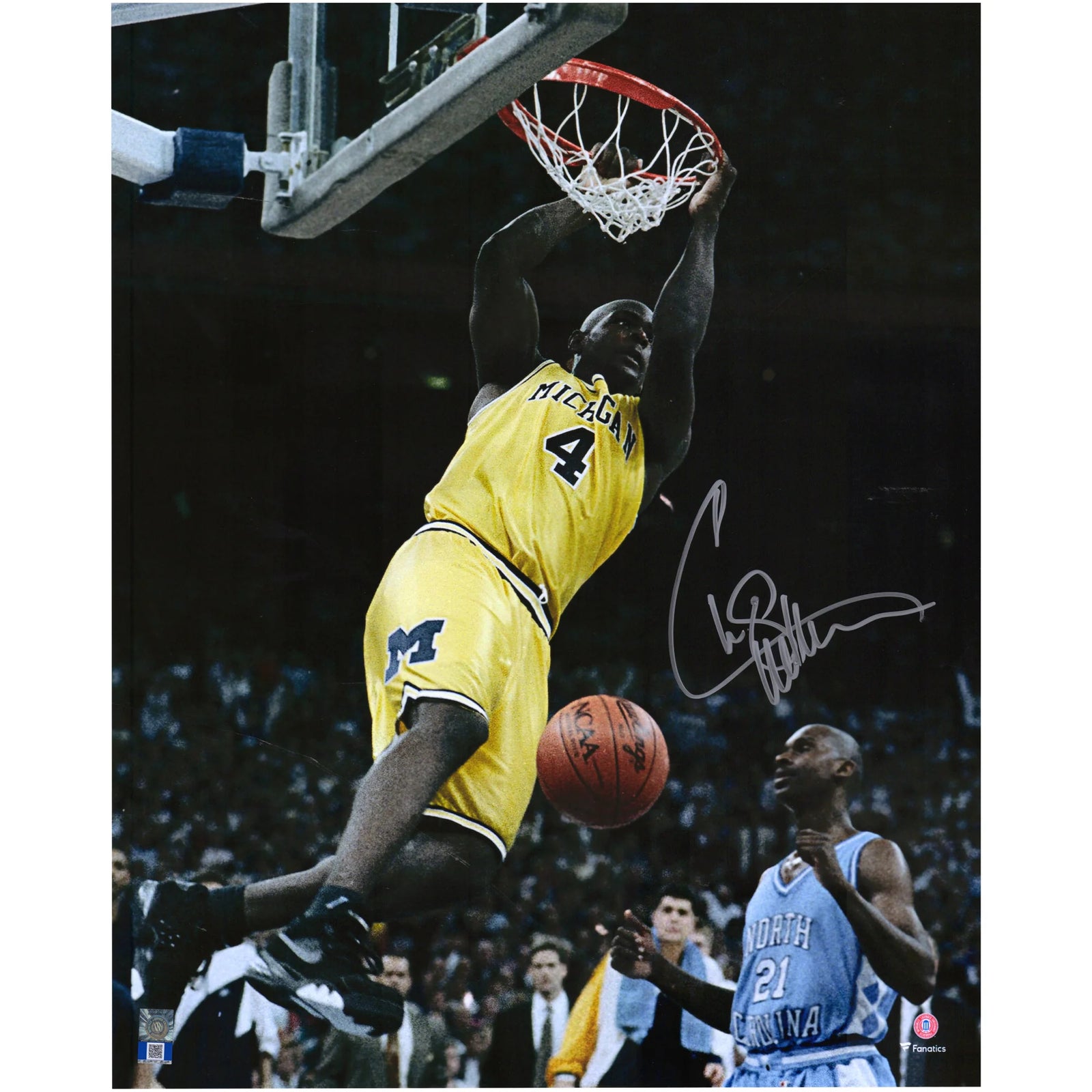 Chris Webber Michigan Wolverines Fanatics Authentic Autographed 16'' x 20'' Dunk vs. UNC Tar Heels Photograph