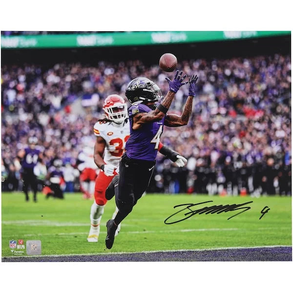 Zay Flowers Signed 16 x 20 Over The Shoulder Catch Photo | Ravens
