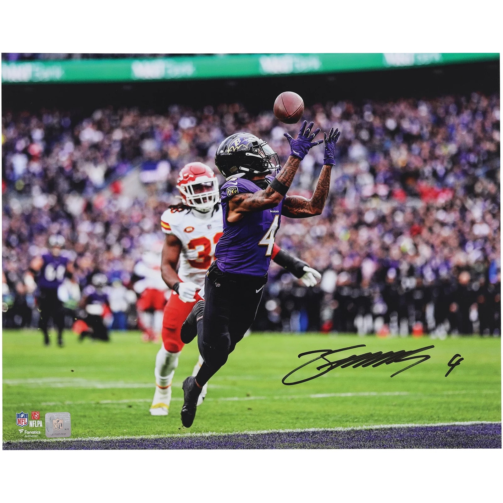 Zay Flowers Signed 16 x 20 Over The Shoulder Catch Photo | Ravens